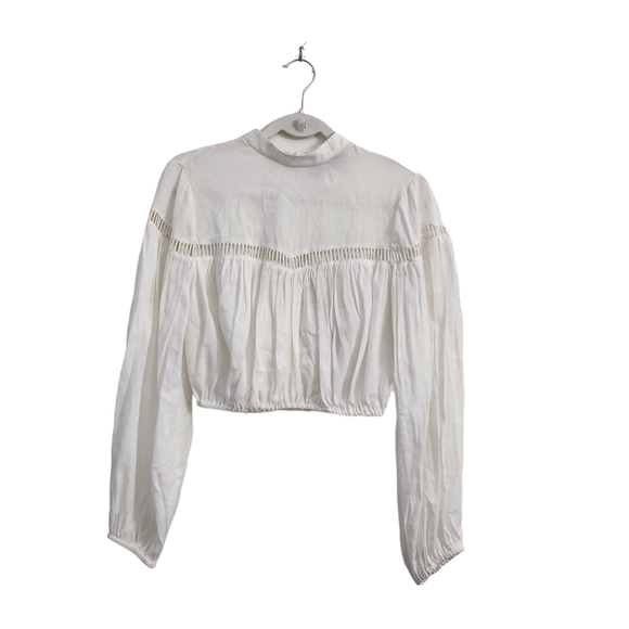 Finders Keepers Blouse‎ 4 Ivory White Lattice Long Sleeve Crop Top Sample - Picture 1 of 13